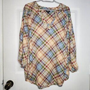 Torrid Harper 3/4 Sleeve Pullover Blouse Plaid - Size 1 (1X - 14W/16W)